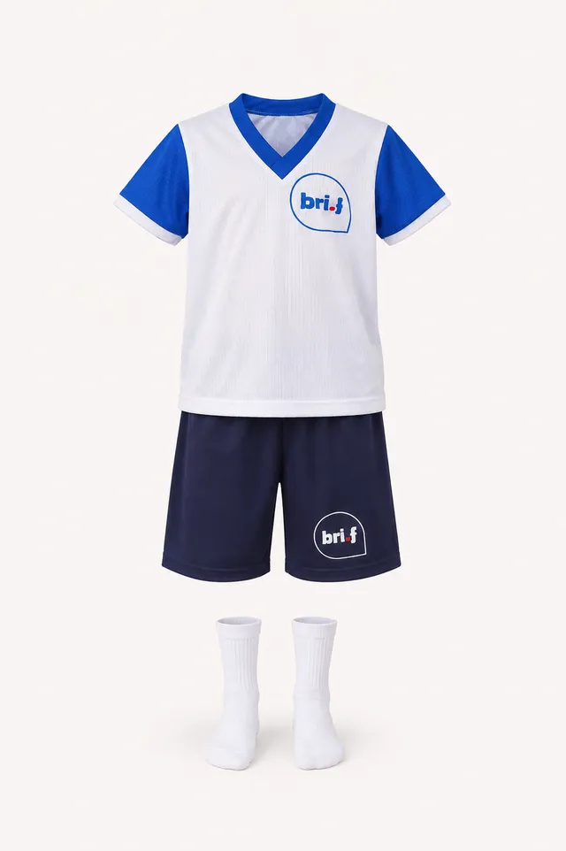 Studio render of the sports kit: jersey, shorts and socks.